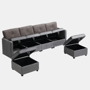 Sofá modular 6 lugares fixa panorâmico de veludo,cinza