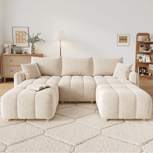 Sofá modular,sofá compressível 5 lugares fixa panorâmico de tecido,bege