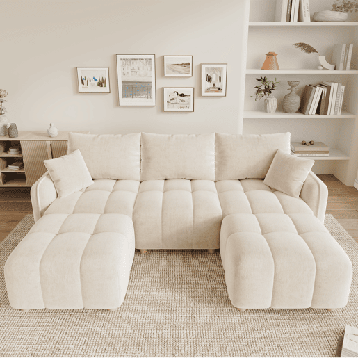 Sofá modular,sofá compressível 5 lugares fixa panorâmico de tecido,bege