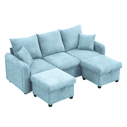 Sofá modular 3 lugares fixa panorâmico de tecido,azul