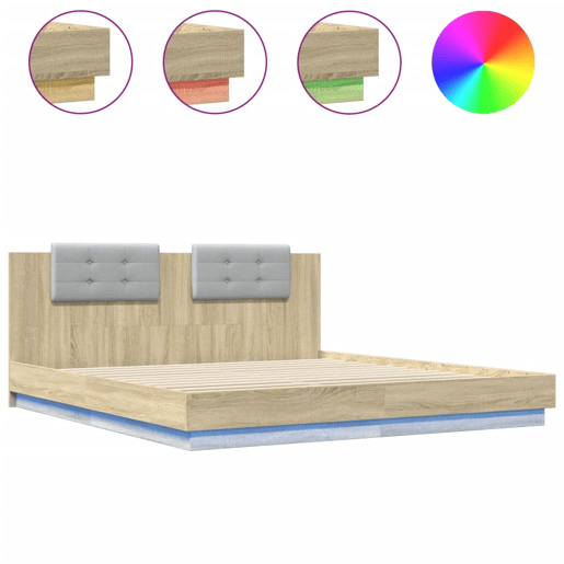 Estrutura Cama de casal simple c cabeceiraluzes LED 200x200cm carvalho sonoma