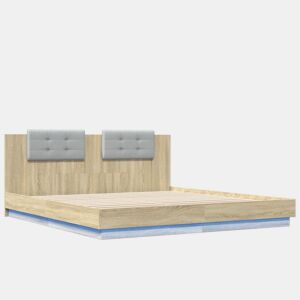 Estrutura Cama de casal simple c cabeceiraluzes LED 200x200cm carvalho sonoma