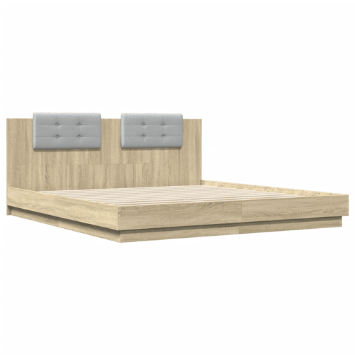 Estrutura Cama de casal simple c cabeceiraluzes LED 200x200cm carvalho sonoma