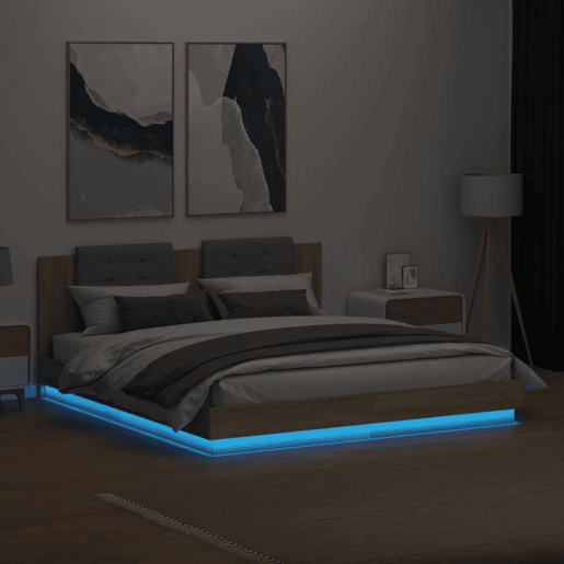 Estrutura Cama de casal simple c cabeceiraluzes LED 200x200cm carvalho sonoma