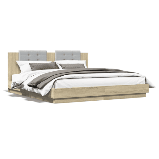 Estrutura Cama de casal simple c cabeceiraluzes LED 200x200cm carvalho sonoma