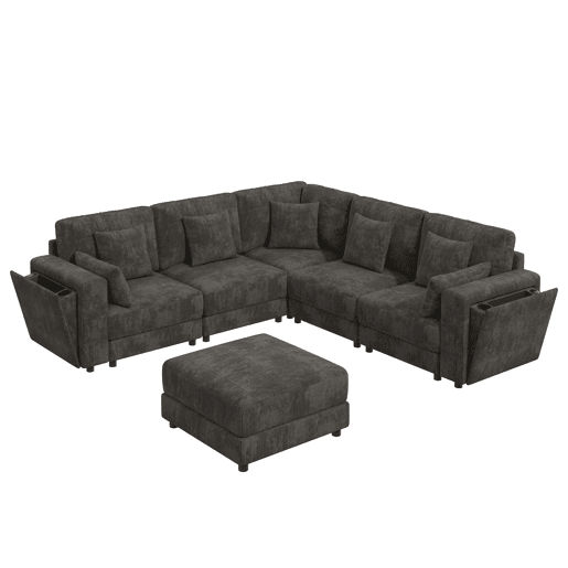 Sofá modular 6 lugares fixa panorâmico de tecido,cinza Sofá modular 6 lugares fixa panorâmico de tecido,cinza