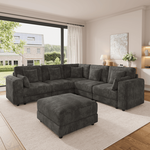 Sofá modular 6 lugares fixa panorâmico de tecido,cinza Sofá modular 6 lugares fixa panorâmico de tecido,cinza