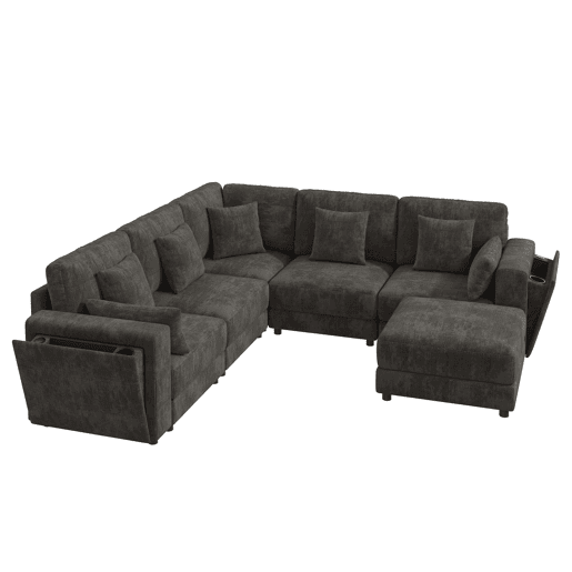 Sofá modular 6 lugares fixa panorâmico de tecido,cinza Sofá modular 6 lugares fixa panorâmico de tecido,cinza