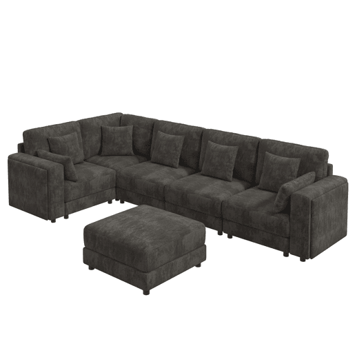 Sofá modular 6 lugares fixa panorâmico de tecido,cinza Sofá modular 6 lugares fixa panorâmico de tecido,cinza