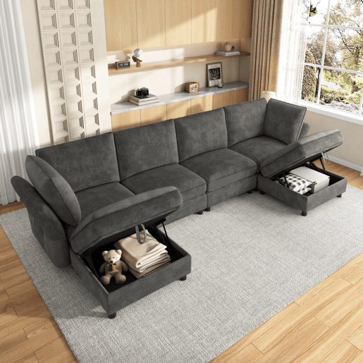 Sofá modular 6 lugares fixa panorâmico de tecido,cinza Sofá modular 6 lugares fixa panorâmico de tecido,cinza