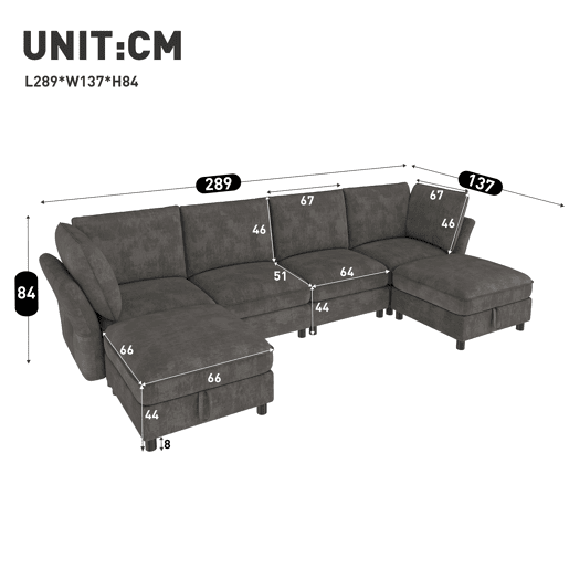 Sofá modular 6 lugares fixa panorâmico de tecido,cinza Sofá modular 6 lugares fixa panorâmico de tecido,cinza