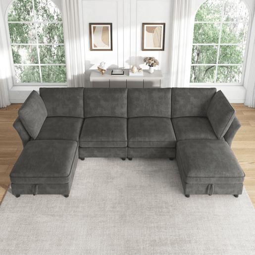 Sofá modular 6 lugares fixa panorâmico de tecido,cinza Sofá modular 6 lugares fixa panorâmico de tecido,cinza