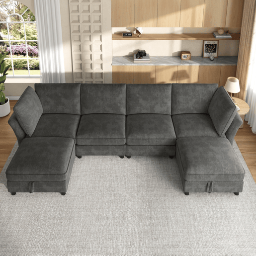 Sofá modular 6 lugares fixa panorâmico de tecido,cinza Sofá modular 6 lugares fixa panorâmico de tecido,cinza