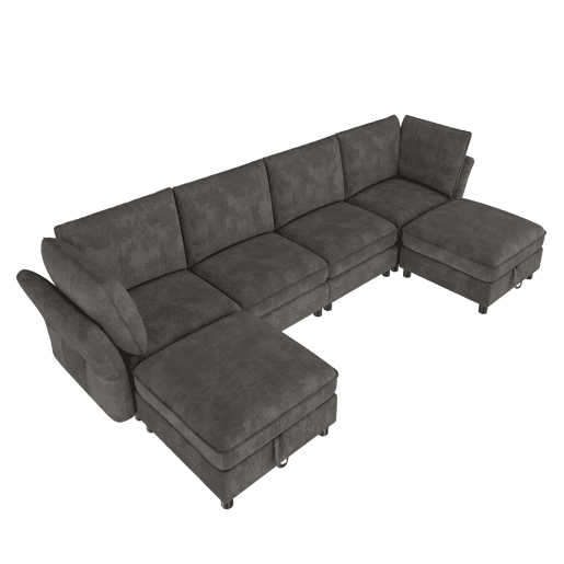 Sofá modular 6 lugares fixa panorâmico de tecido,cinza Sofá modular 6 lugares fixa panorâmico de tecido,cinza