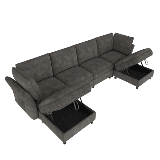 Sofá modular 6 lugares fixa panorâmico de tecido,cinza Sofá modular 6 lugares fixa panorâmico de tecido,cinza