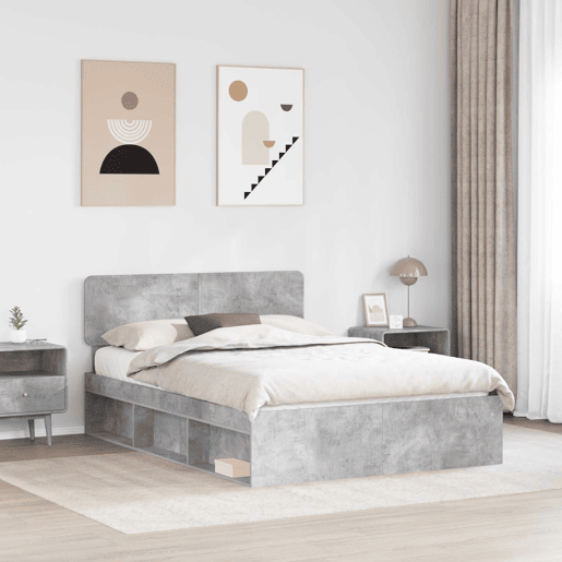 Estrutura de Cama de casal para adultos com cabeceira Concreto 160 x 200 cm Estrutura de Cama de casal para adultos com cabeceira Concreto 160 x 200 cm