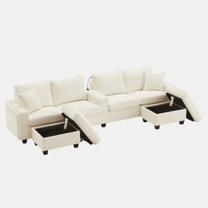 Sofá modular 4 lugares fixa panorâmico de tecido,bege