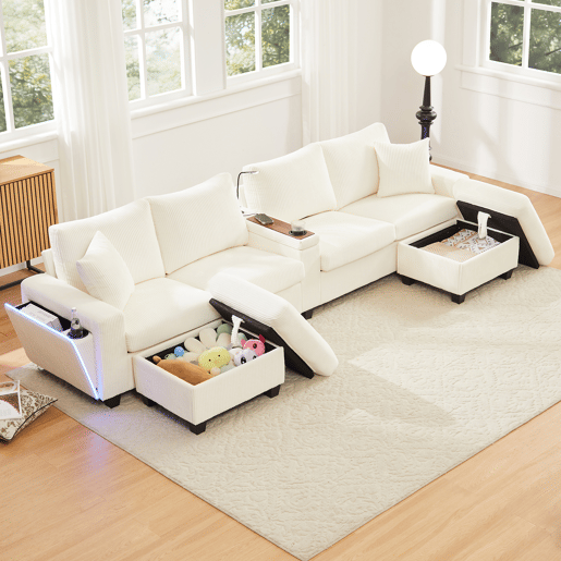 Sofá modular 4 lugares fixa panorâmico de tecido,bege Sofá modular 4 lugares fixa panorâmico de tecido,bege