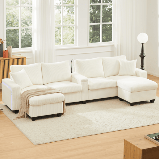 Sofá modular 4 lugares fixa panorâmico de tecido,bege Sofá modular 4 lugares fixa panorâmico de tecido,bege