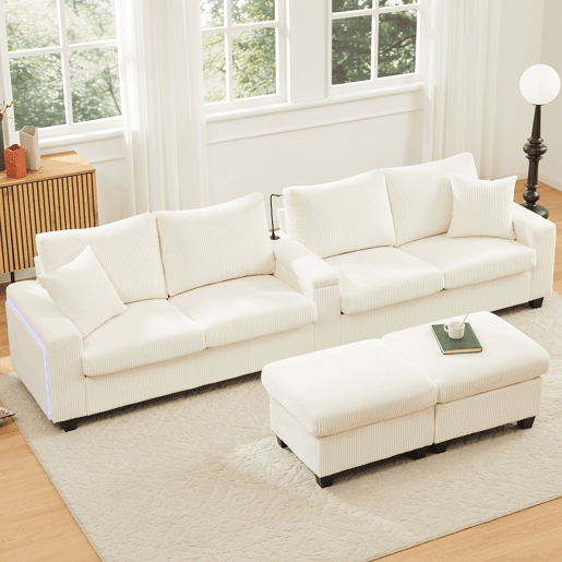 Sofá modular 4 lugares fixa panorâmico de tecido,bege Sofá modular 4 lugares fixa panorâmico de tecido,bege
