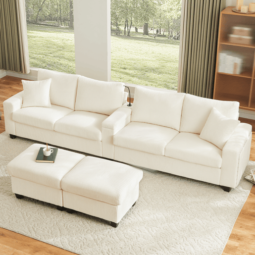 Sofá modular 4 lugares fixa panorâmico de tecido,bege Sofá modular 4 lugares fixa panorâmico de tecido,bege