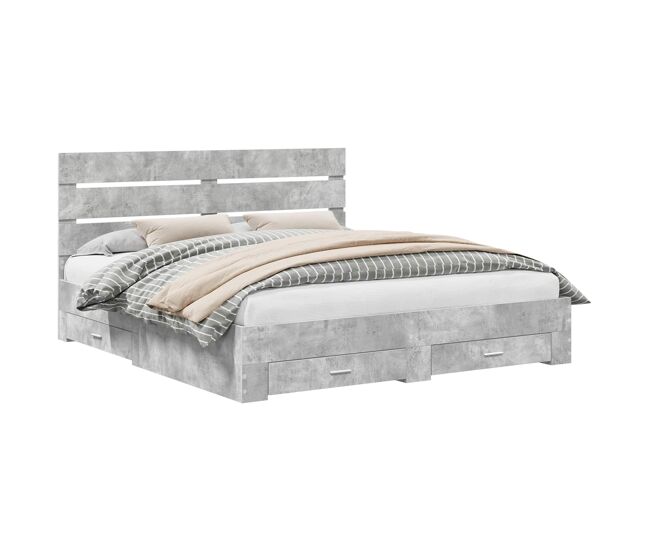 Estructura de cama doble matrimonial con cajón gris concreto 200 x 200 cm