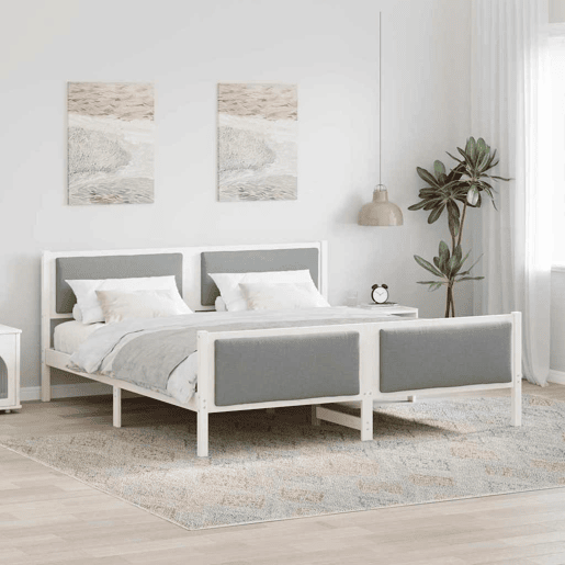 Estrutura De Cama De Casal Simple King Size - Cinzento-claro 200 x 200 cm tecido Estrutura De Cama De Casal Simple King Size - Cinzento-claro 200 x 200 cm tecido