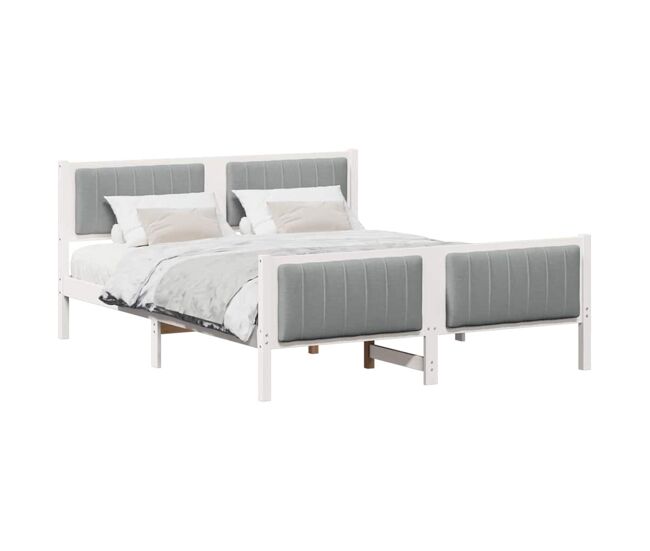 Estructura de cama matrimonial estilo con cabecera y gris claro 150 x 200 cm