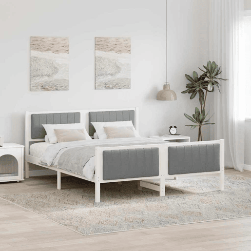 Estrutura De Cama De Casal Simple - Branco e cinza claro 150 x 200 cm