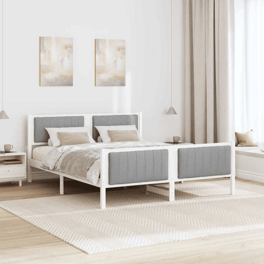 Estrutura De Cama De Casal Simple - Branco e cinza claro 150 x 200 cm