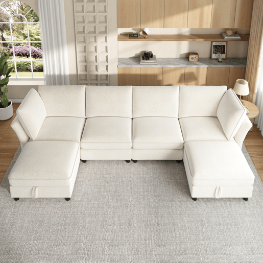 Sofá modular 6 lugares fixa panorâmico de tecido,bege Sofá modular 6 lugares fixa panorâmico de tecido,bege