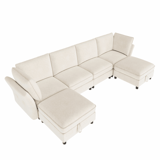 Sofá modular 6 lugares fixa panorâmico de tecido,bege Sofá modular 6 lugares fixa panorâmico de tecido,bege