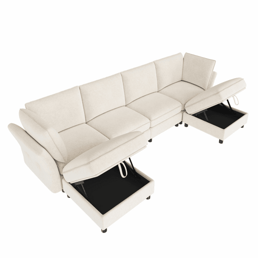 Sofá modular 6 lugares fixa panorâmico de tecido,bege Sofá modular 6 lugares fixa panorâmico de tecido,bege