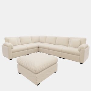 Sofá modular 7 lugares fixa panorâmico de tecido,bege