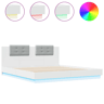 Estrutura de Cama de casal para adultos com cabeceira e luzes LED 200x200 cm branco