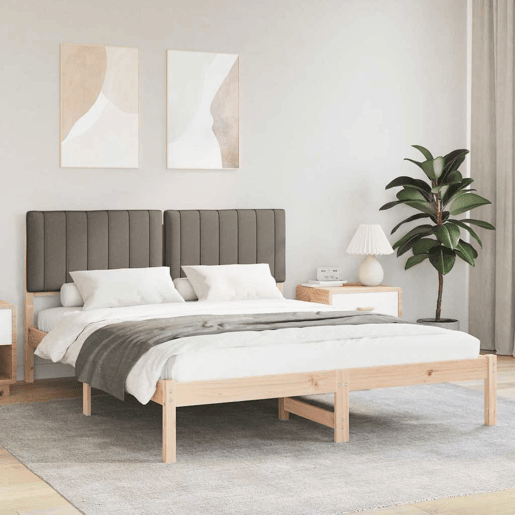 Estrutura de Cama de casal moderno com Cabeceira Estofada Cinzento-acastanhado