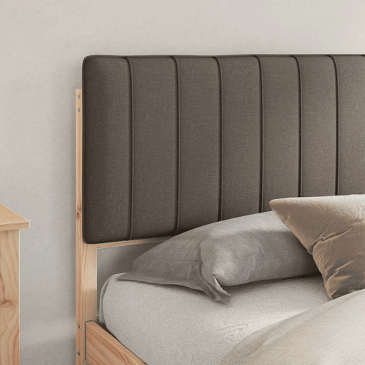 Estrutura de Cama de casal moderno com Cabeceira Estofada Cinzento-acastanhado