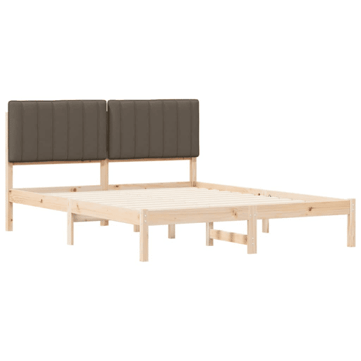 Estrutura de Cama de casal moderno com Cabeceira Estofada Cinzento-acastanhado