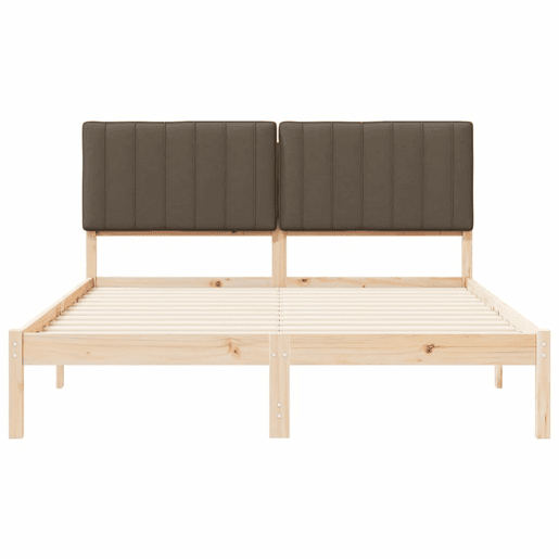 Estrutura de Cama de casal moderno com Cabeceira Estofada Cinzento-acastanhado