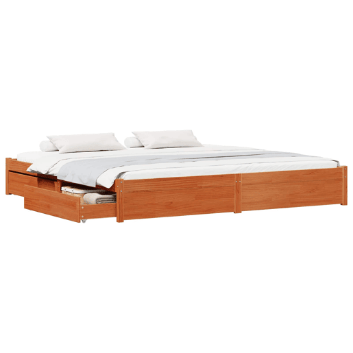 Estrutura da Cama de casal moderno com gaveta - Marrom Cera 200 x 200 cm Estrutura da Cama de casal moderno com gaveta - Marrom Cera 200 x 200 cm