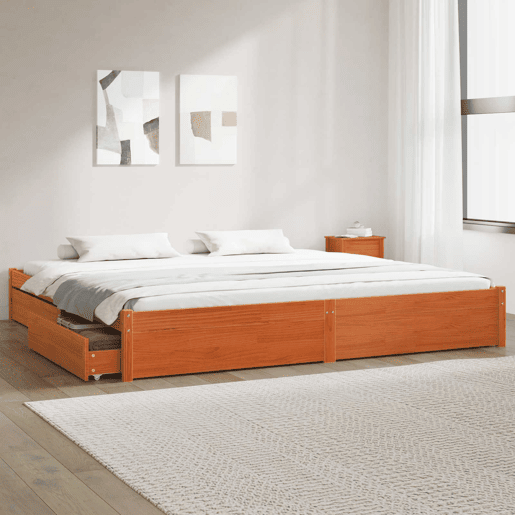Estrutura da Cama de casal moderno com gaveta - Marrom Cera 200 x 200 cm Estrutura da Cama de casal moderno com gaveta - Marrom Cera 200 x 200 cm