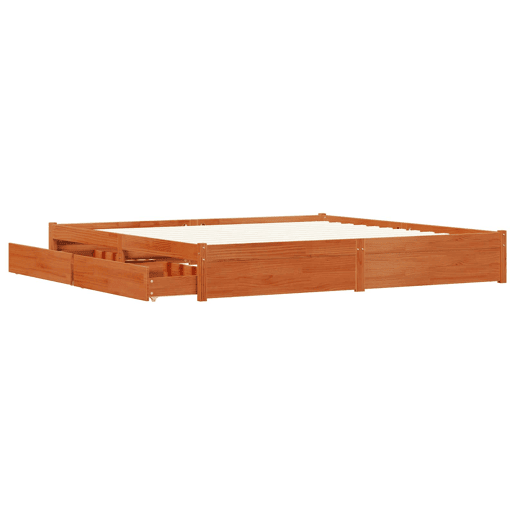 Estrutura da Cama de casal moderno com gaveta - Marrom Cera 200 x 200 cm Estrutura da Cama de casal moderno com gaveta - Marrom Cera 200 x 200 cm