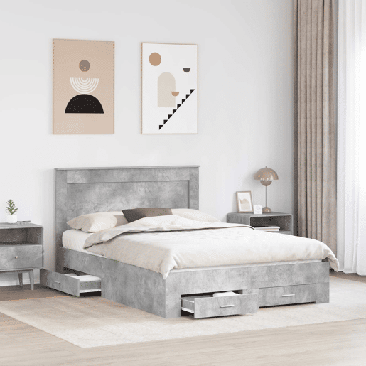 Estrutura da Cama de casal moderno para adultos com gaveta com cabeceira Madeira processada