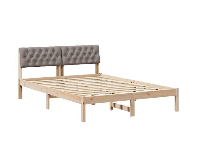 Estructura de cama matrimonial estilo con cabecera marrón y taupe 160 x 200 cm