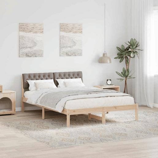 Estrutura de cama de casal com cabeceira - Marrom e taupe 160 x 200 cm Estrutura de cama de casal com cabeceira - Marrom e taupe 160 x 200 cm