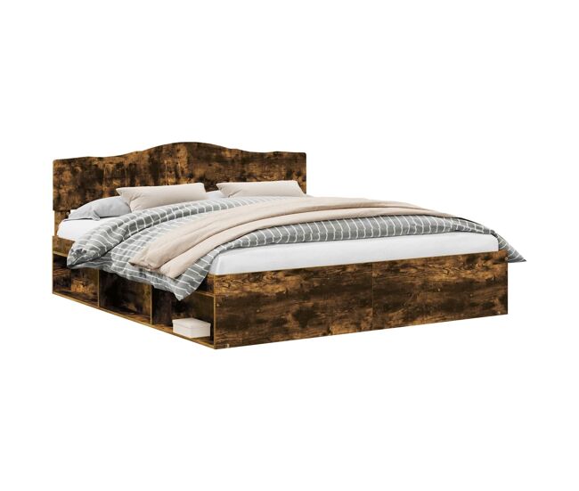 Estructura de cama matrimonial estilo con cabecera roble ahumado 180 x 200 cm