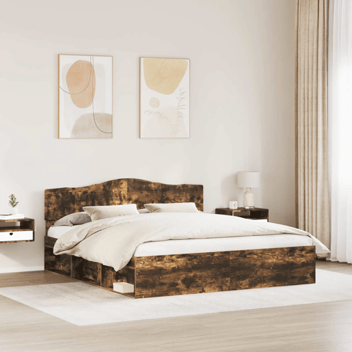 Estrutura de cama de casal com cabeceira - Carvalho Defumado 180 x 200 cm Estrutura de cama de casal com cabeceira - Carvalho Defumado 180 x 200 cm