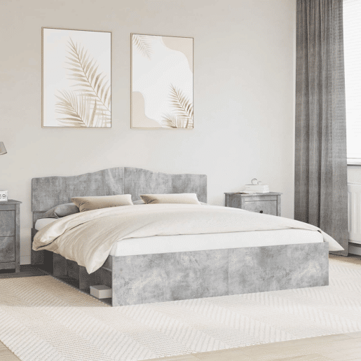 Estrutura de Cama de casal para adultos com cabeceira Concreto 180 x 200 cm Estrutura de Cama de casal para adultos com cabeceira Concreto 180 x 200 cm