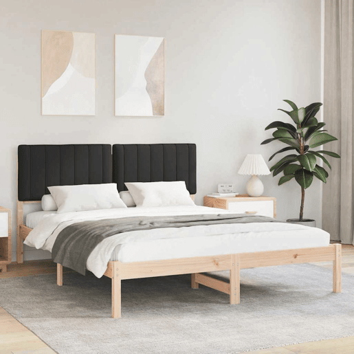 Estrutura de Cama de casal moderno com Cabeceira Estofada Preto 150 x 200 cm