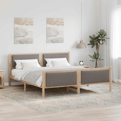 Estrutura De Cama Dupla - Cinzento-acastanhado 200 x 200 cm tecido Estrutura De Cama Dupla - Cinzento-acastanhado 200 x 200 cm tecido